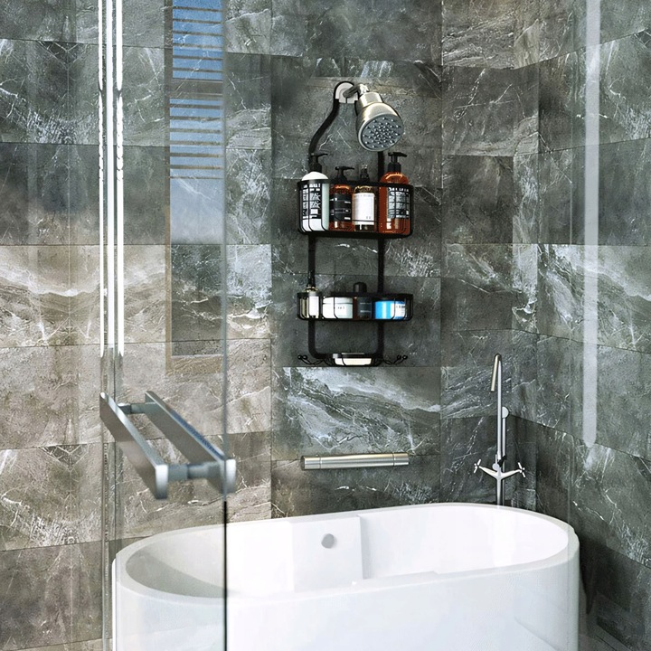 PÓŁKA ŁAZIENKOWA WISZĄCA POD PRYSZNIC PRYSZNICOWA CZARNA PODWÓJNA ODPORNA