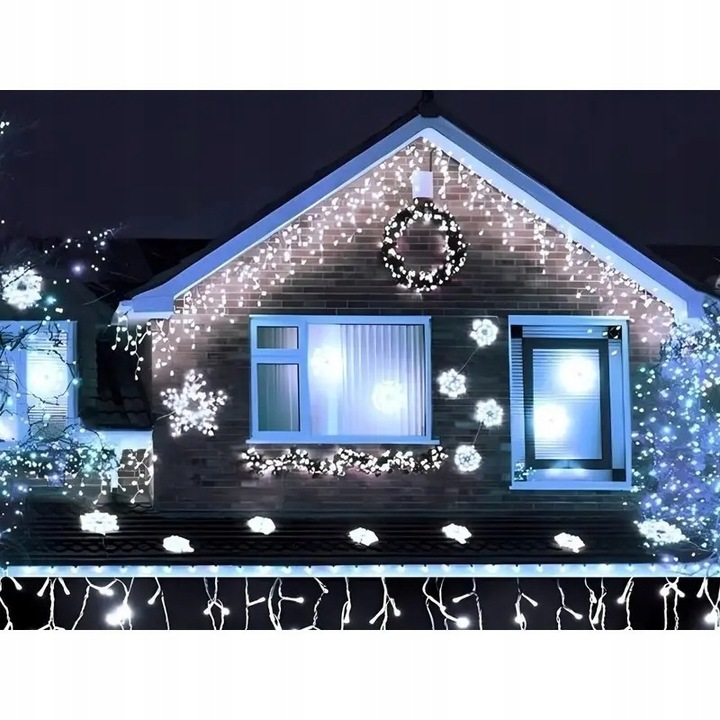 SOPLE LED 300 Zimny Biały+FLASH 14m Kurtyna Świetlna Lampki Zewnętrzne IP44