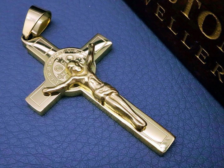 GRUBY ZŁOTY ŁAŃCUCH ŁAŃCUSZEK Z KRZYŻYKIEM STAL CHIRURGICZNA PREMIUM 9MM