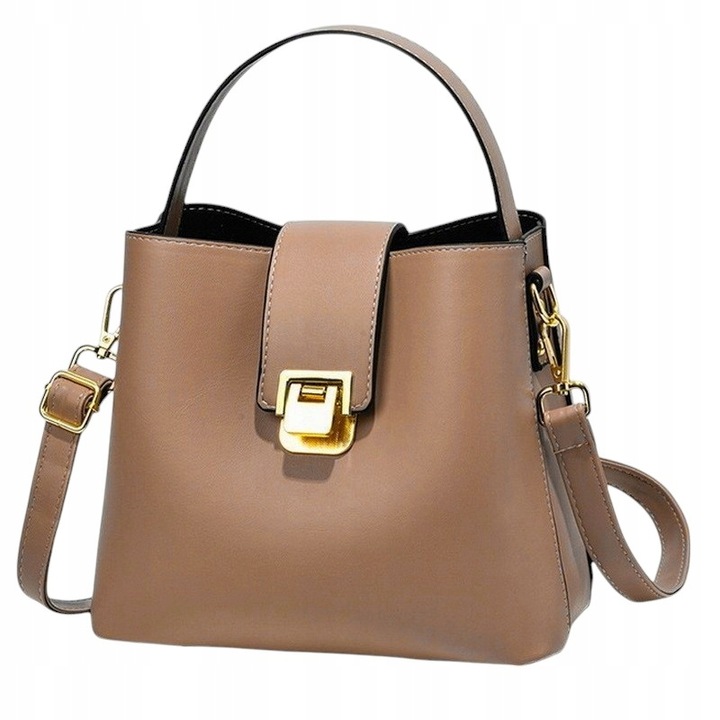 Torebka Damska na Ramię Brązowa Jasna Elegancka Pojemna Wizytowa Kuferek