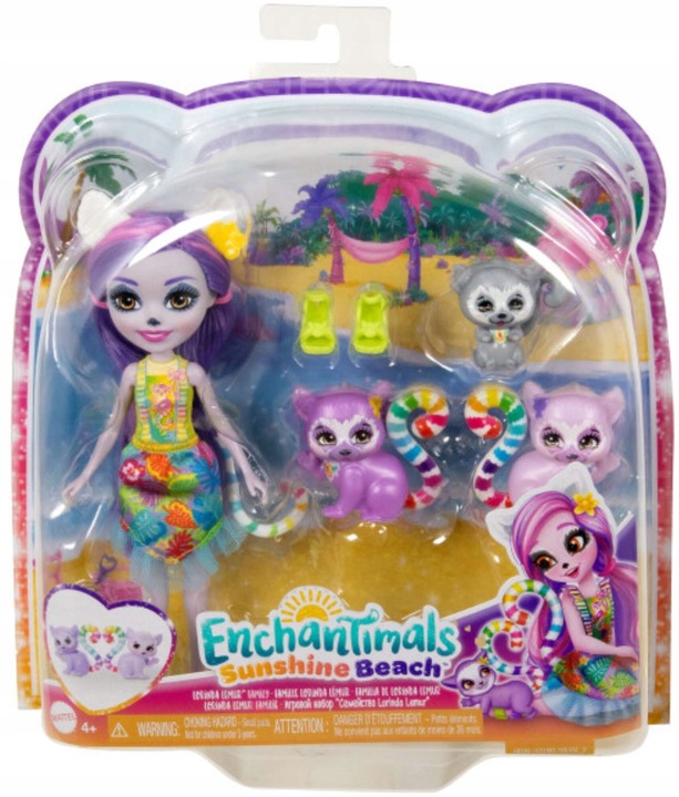 ZESTAW ENCHANTIMALS RODZINA LEMURÓW LALKA LORINDA LEMUR 3 FIGURKI ZWIERZĘTA