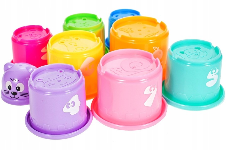 PIRAMIDA WIEŻA Z KLOCKÓW KUBECZKÓW DO ZABAWY WODY KLOCKI DLA DZIECI ZABAWKA