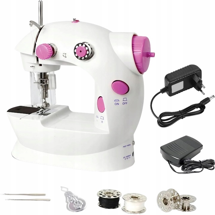 PRAWDZIWA MASZYNA DO SZYCIA DLA DZIECI Z OSŁONĄ NA PALCE + IGŁA NICI LAMPKA