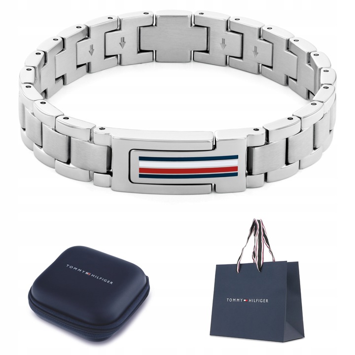 BRANSOLETKA MĘSKA STALOWA ELEMENTOWA SREBRNA TOMMY HILFIGER