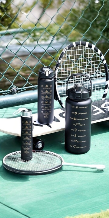 MOTYWACYJNA BUTELKA Z MIARKĄ DO WODY ZESTAW 3 BIDONY 3W1 2000ML 900ML 300ML