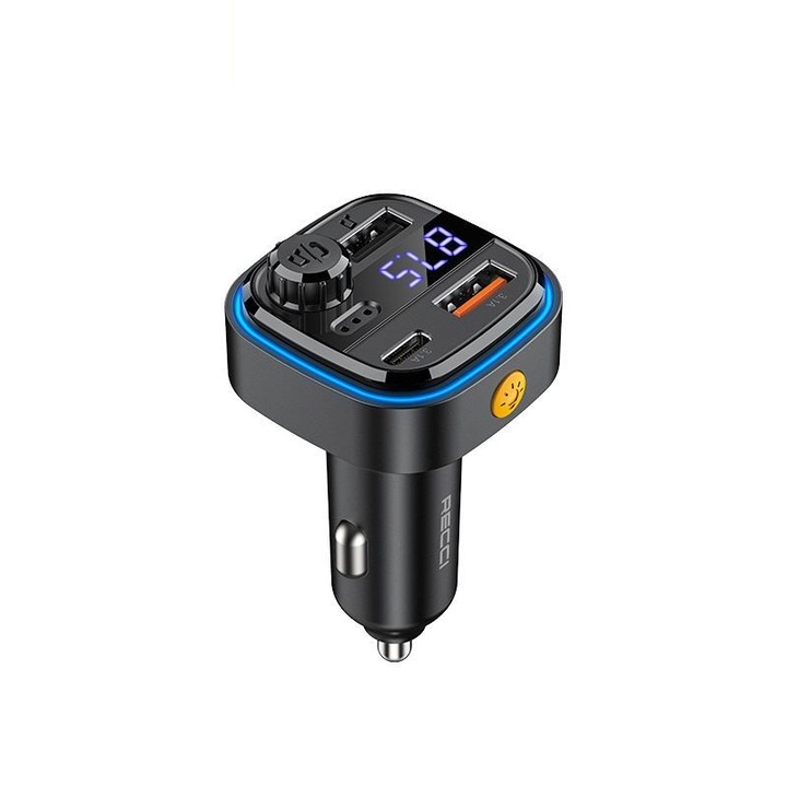 TRANSMITER SAMOCHODOWY FM BLUETOOTH LED USB i USB-C QC 3.1A RECCI