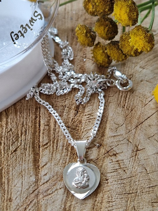 Srebrny Komunijny pr.925 ŁAŃCUSZEK MEDALIK PUDEŁKO, Komplet na Komunię MB