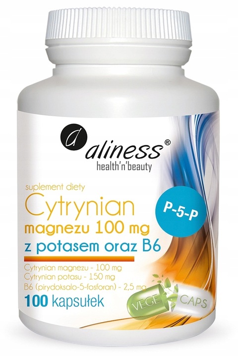 Aliness Cytrynian magnezu MAGNEZ POTAS B6 P-5-P ZMĘCZENIE VEGE 100k