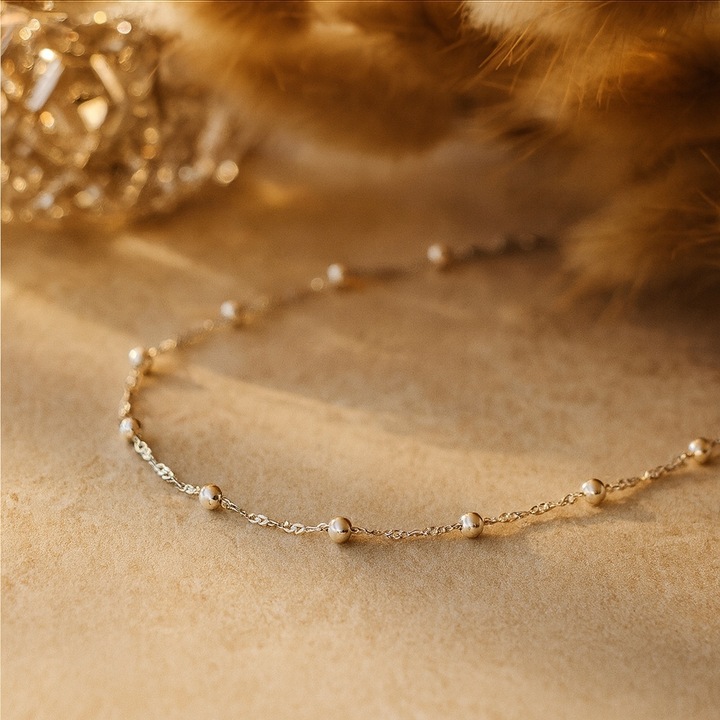 PIĘKNY SREBRNY ŁAŃCUSZEK NASZYJNIK Z KULECZKAMI CELEBRYTKA 35 CM SREBRO 925