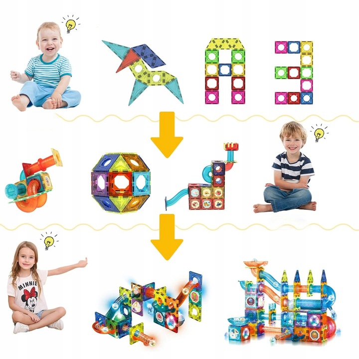 KLOCKI MAGNETYCZNE KONSTRUKCYJNE EDUKACYJNE ZESTAW 110EL PANELE 3D ŚWIECĄCY