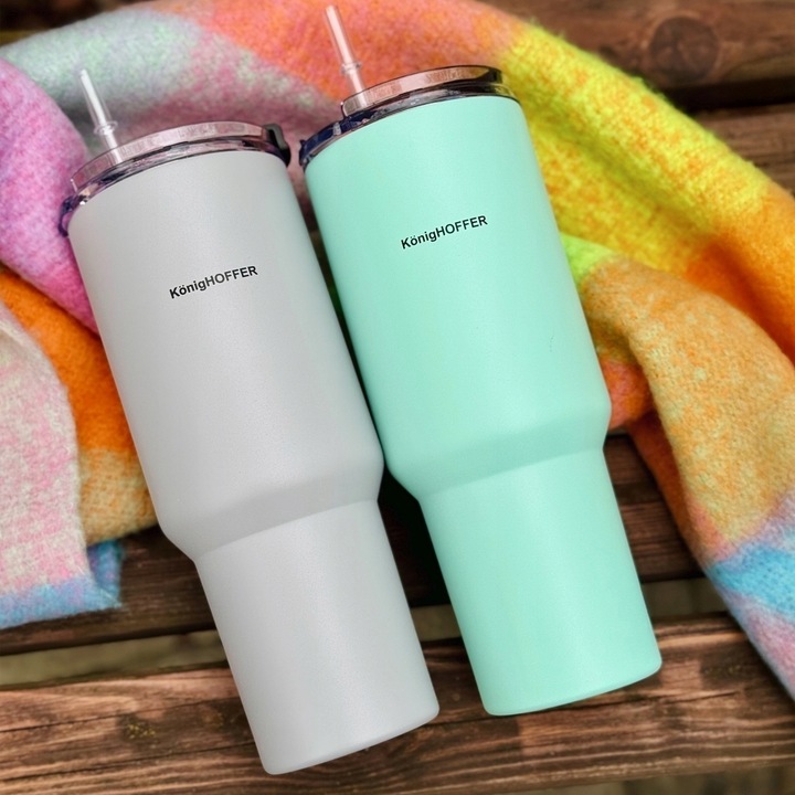 KUBEK TERMICZNY DUŻY ze słomką PRÓŻNIOWY ZIELONY Konighoffer Davos 1200 ml