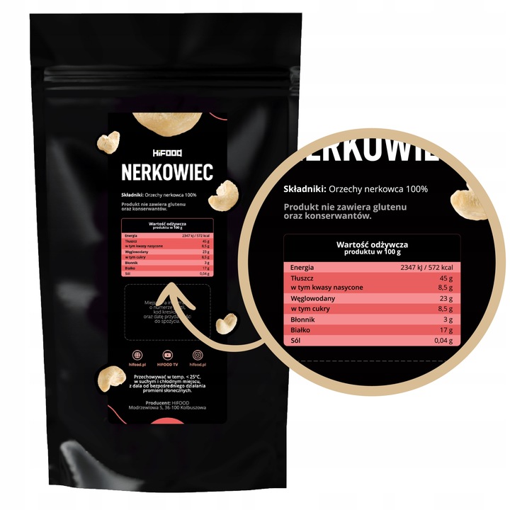 Orzechy Nerkowca Całe 1kg HiFOOD Świeże Jakość Premium Nerkowiec