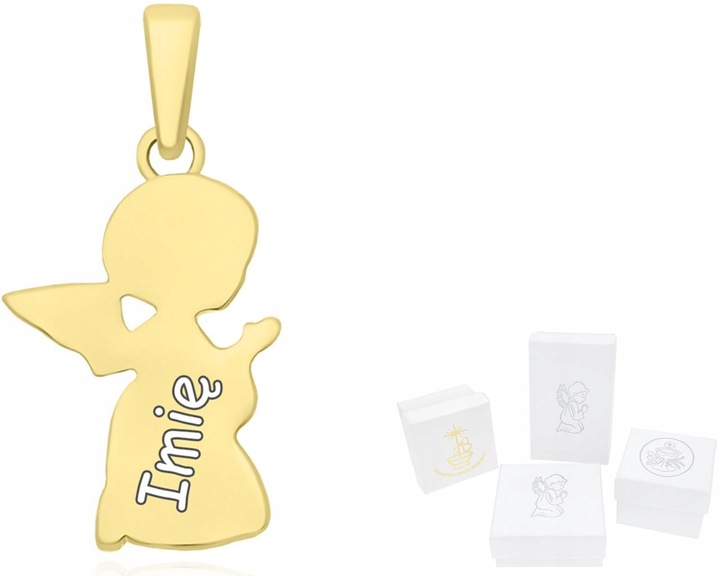 Złota Zawieszka Dla Dziecka Aniołek + Grawer Wisiorek Gładki pr. 585