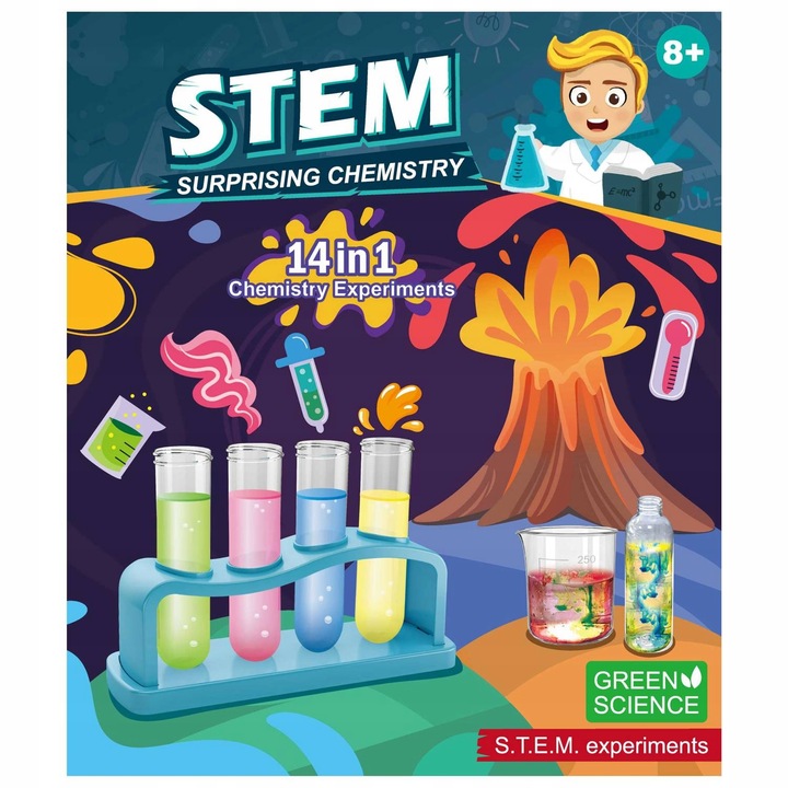 Zestaw Edukacyjny 14 Eksperymentów Mały Chemik Wulkan Nauka Zabawa Wybuch