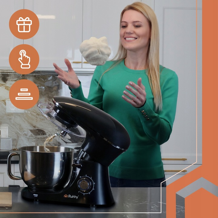 Robot Planetarny Kuchenny RUHHY 6,2L Wielofunkcyjny Mikser do Ciasta CZARNY