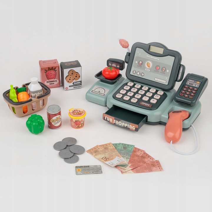 KASA FISKALNA SKLEPOWA INTERAKTYWNA SKANER WYŚWIETLACZ LCD DZWIĘK AKCESORIA