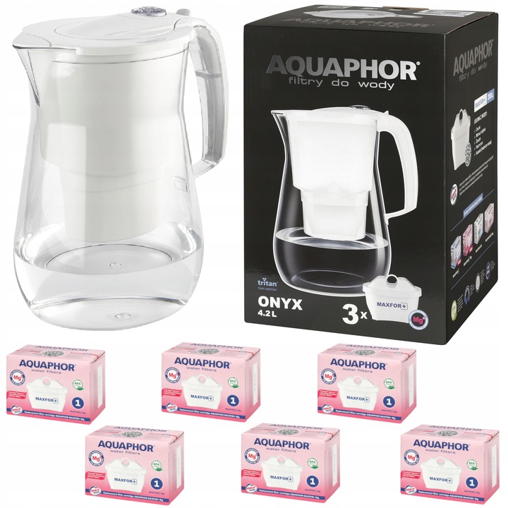Dzbanek filtrujący AQUAPHOR Onyx 4,2L Biały Duży + 6 Filtrów Maxfor Mg