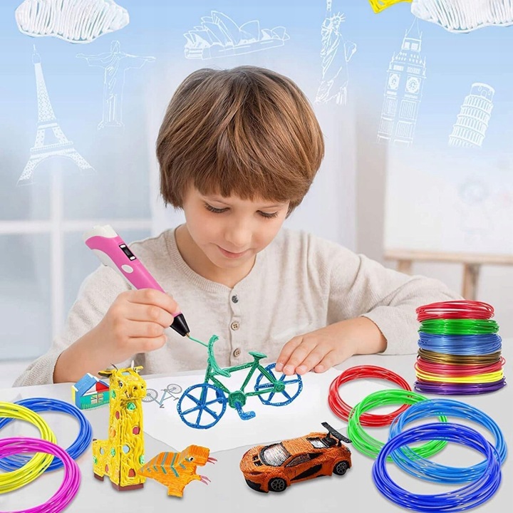 DŁUGOPIS 3D DRUKARKA DLA DZIECI / MEGA ZESTAW FILAMENT WKŁADY KOLOROWE 110M