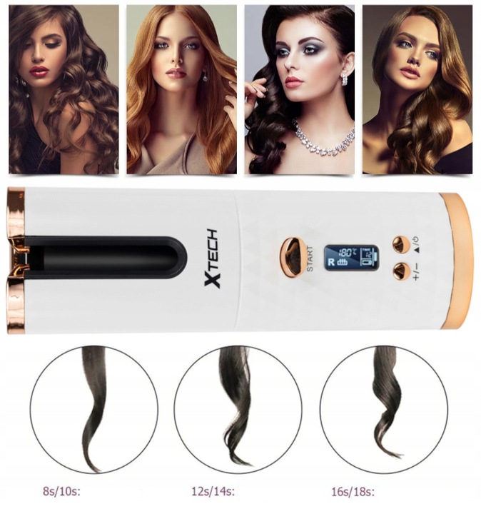 LOKÓWKA DO WŁOSÓW AUTOMATYCZNA CERAMICZNA LCD CURL BIAŁA XTECH