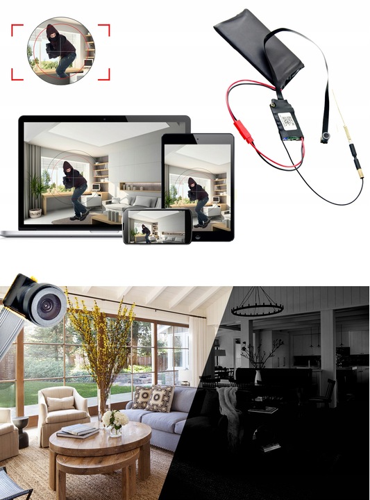 UKRYTA MINI MAŁA KAMERA IP WiFi DETEKCJA FULL HD SZPIEGOWSKA ANDROID IOS
