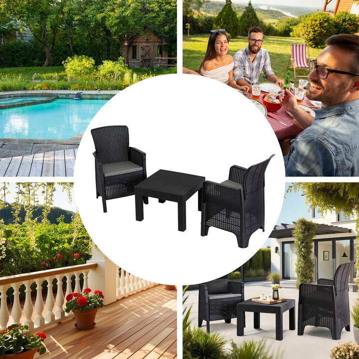 Zestaw Meble Ogrodowe Technorattan Na Taras Ogród Komplet Czarne FRESNO