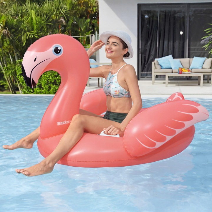 Materac Dmuchany Flaming GIGANT na Basen Plażę Uchwyty 168x120cm Bestway