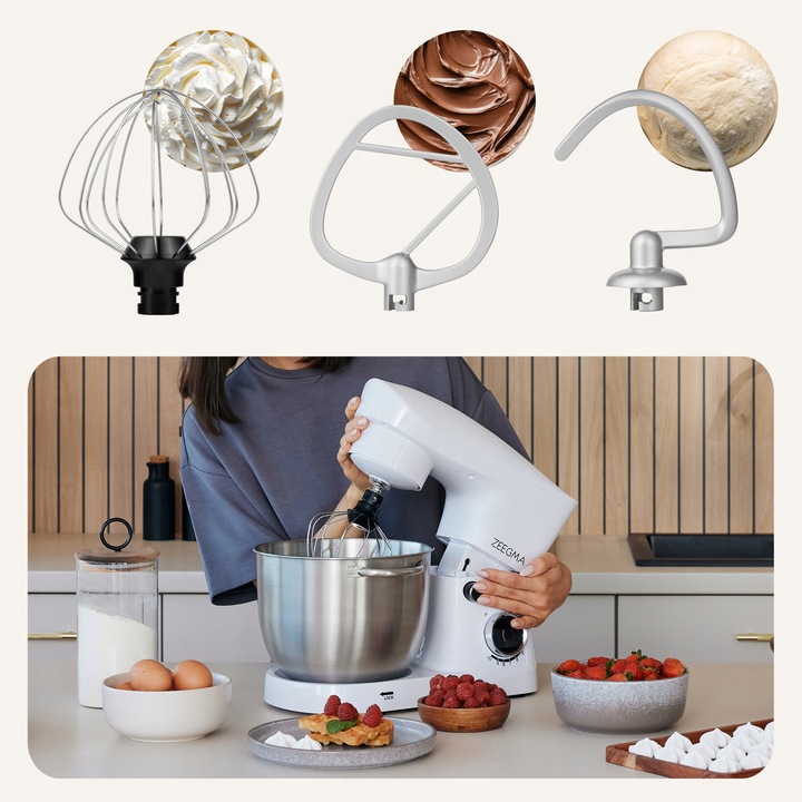 BIAŁY ROBOT PLANETARNY KUCHENNY 15W1 WIELOFUNKCYJNY 5,2L BIAŁY 10 TRYBÓW