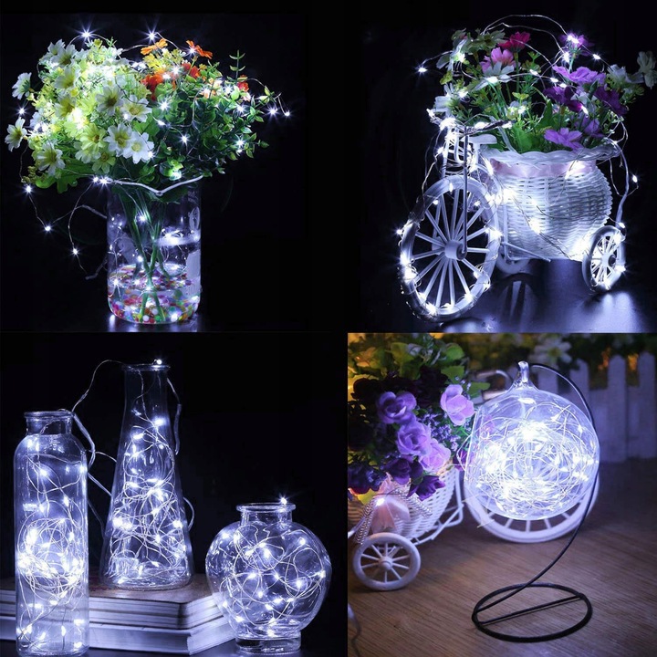 LAMPKI DRUCIKI 100LED MIKRO NA PRĄD ZIMNE BIAŁE ZASILACZ zew/wew 8 FUNKCJI