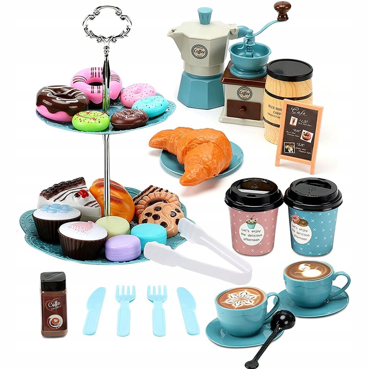 SERWIS KAWOWY ZESTAW DO KAWY FILIŻANKI MŁYNEK KAWA CIASTKA KAWIARNIA DZIECI