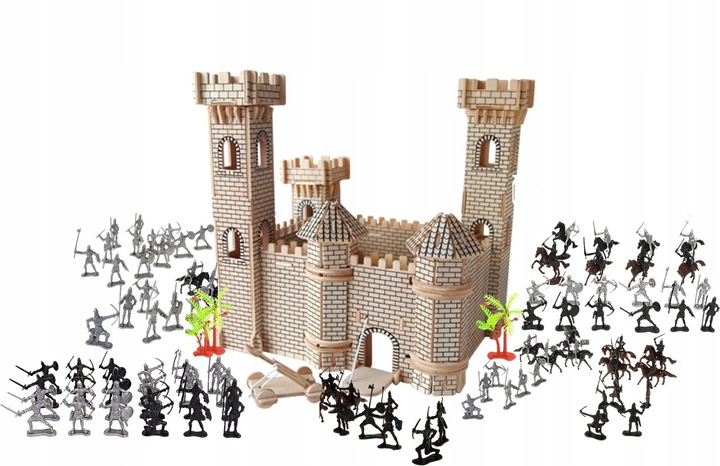 Drewniany Zamek RYCERZE RYCERZYKI ŻOŁNIERZE 60szt
