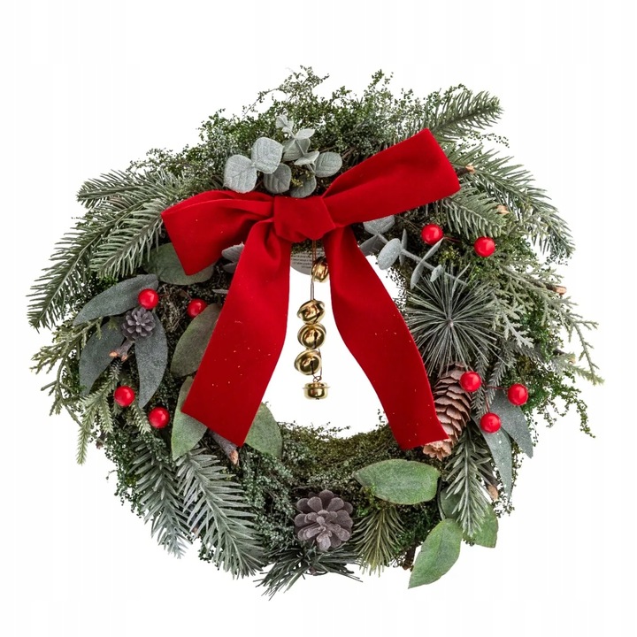 Wianek na drzwi świąteczny z czerwoną kokardą wieniec Altom Design 32 cm