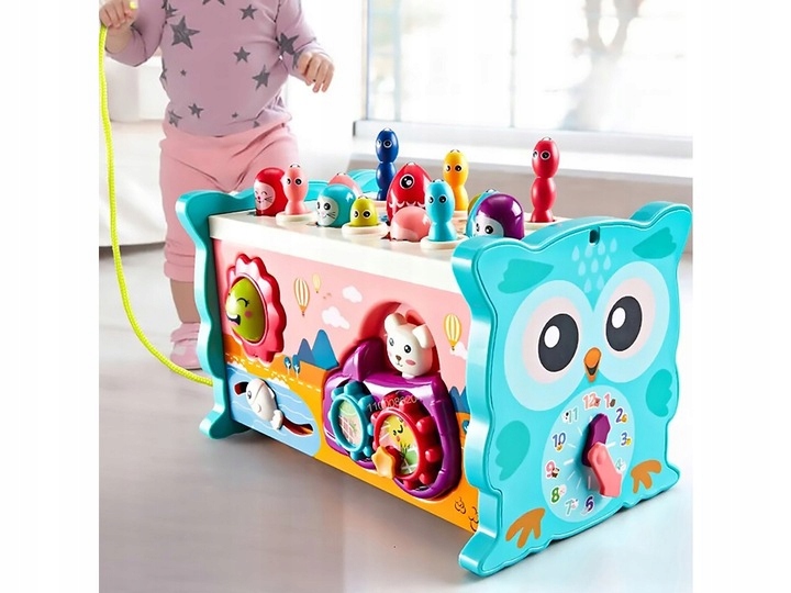 MAGICZNA EDUKACYJNE PUDEŁKO WBIJAK ZEGAR SÓWKA MŁOTEK