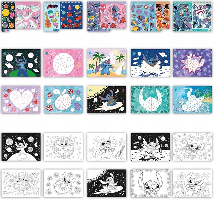 WKLEJANIE PO NUMERACH LILO STITCH WKLEJANKA KOLOROWANKA DLA DZIECI STICH