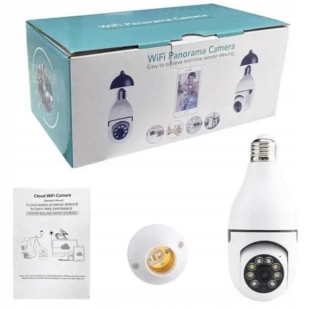 Mini Kamera WiFi w Żarówce Wewnętrzna Android Iphone Obrotowa Żarówka