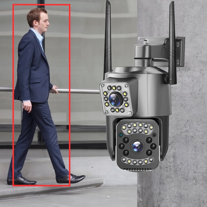 PODWÓJNA ZEWNĘTRZNA KAMERA WIFI 4MPX OBROTOWA BEZPRZEWODOWA QUADHD DETEKCJA