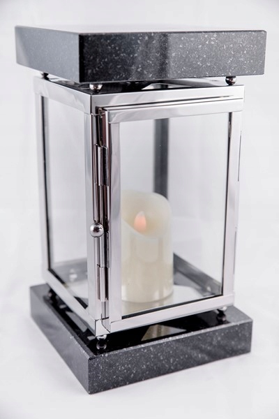 Lampion znicz nagrobny na pomnik srebrny stal nierdzewna + czarny granit