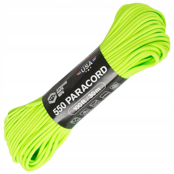 Linka Atwood 550 Rope Paracord 4mm/30m Neon Green