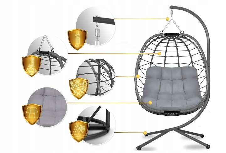 Fotel ogrodowy wiszący Tihuana szary + szare poduszki Sofotel