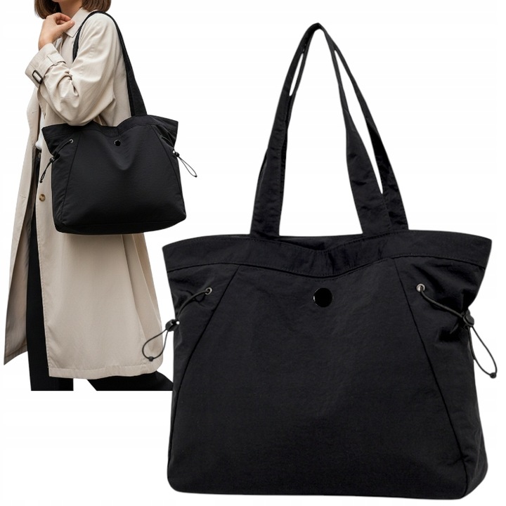 TORBA NA RAMIĘ DAMSKA CZARNA MIEJSKA NA ZAMEK PRAKTYCZNA POJEMNA LEKKA