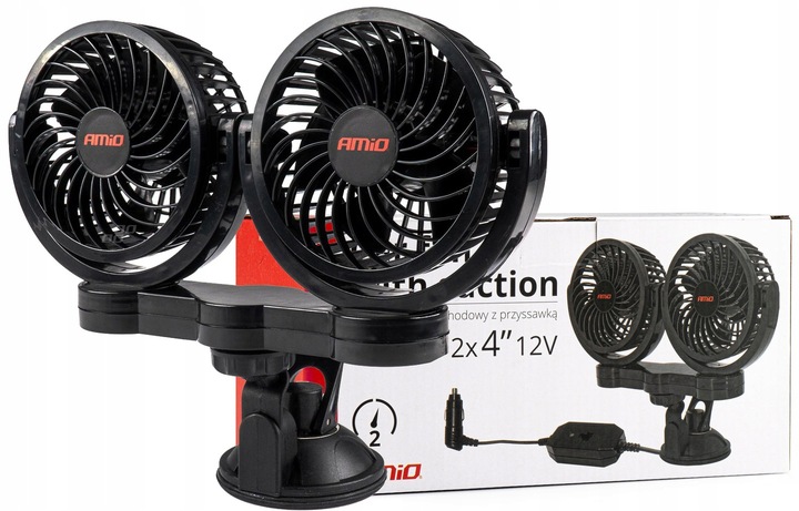 Wentylator samochodowy z przyssawką 2x4 cale 12V