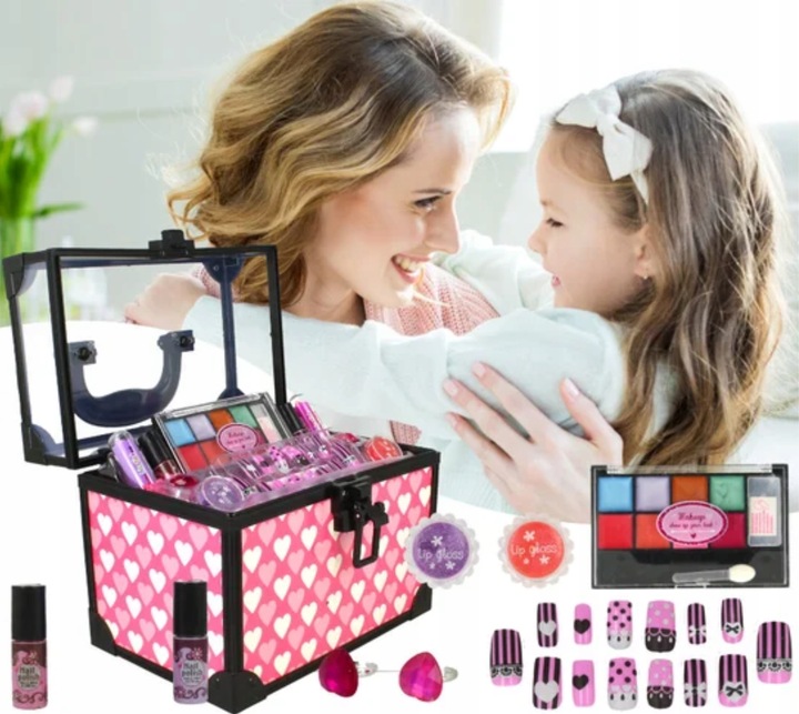 KUFEREK KOSMETYKÓW DLA DZIECI ZESTAW PIĘKNOŚCI DO MAKIJAŻU MAKE-UP PAZNOKCI