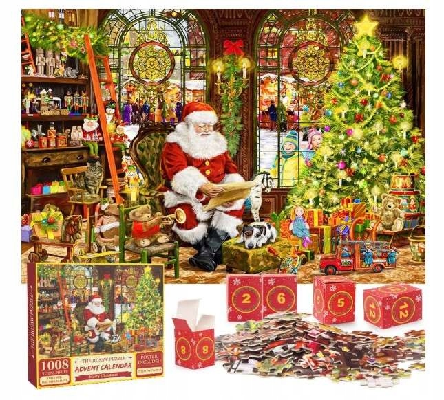 Kalendarz adwentowy dla dzieci puzzle Św. Mikołaj z listem 1008 elementów
