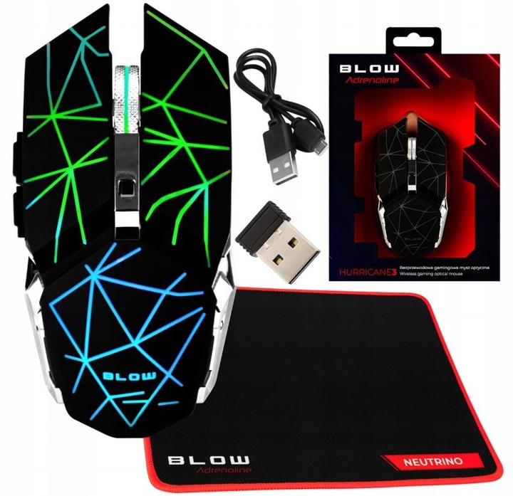 MYSZKA GAMINGOWA DLA GRACZY BEZPRZEWODOWA MYSZ OPTYCZNA LED RGB + PODKŁADKA