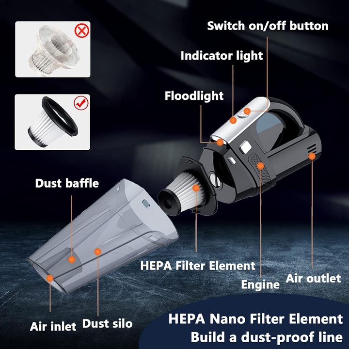 Odkurzacz ręczny TECKZOON, czarny, 8000PA, 6000mAh