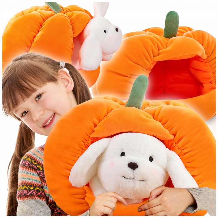 MASKOTKA PIESEK W DOMKU Z DYNI Pluszowy Pies PLUSZAK 2w1 dla dzieci 25 cm
