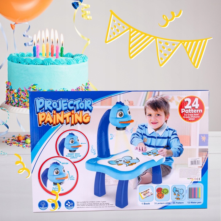 PROJEKTOR DO NAUKI RYSOWANIA Z LAMPKĄ RZUTNIK DUŻY 12 PISAKÓW 24 WZORY