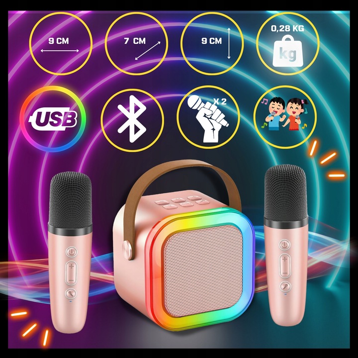 ZESTAW DO KARAOKE DLA DZIECI 2 MIKROFONY GŁOŚNIK BEZPRZEWODOWY 2X MIKROFON