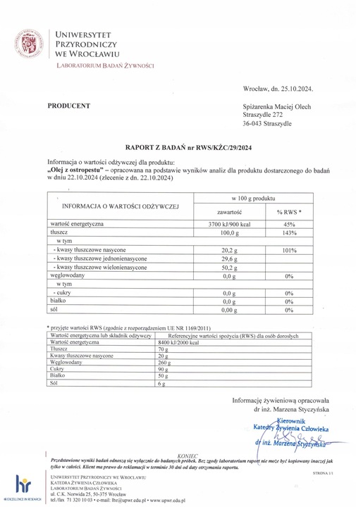 OLEJ Z OSTROPESTU 500 ml tłoczony zimno BADANIA zimnotłoczony NIERAFINOWANY