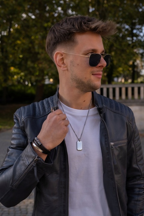 NIEŚMIERTELNIK MĘSKI Z GRAWEREM SREBRNY ŁAŃCUSZEK PANCERKA STAL NA PREZENT