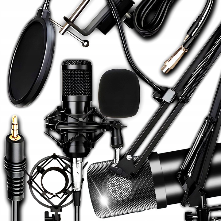 Mikrofon Studyjny Pojemnościowy JACK Gamingowy Statyw Filtr Youtube Zestaw